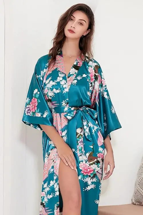 kimono long femme nuit turquoise